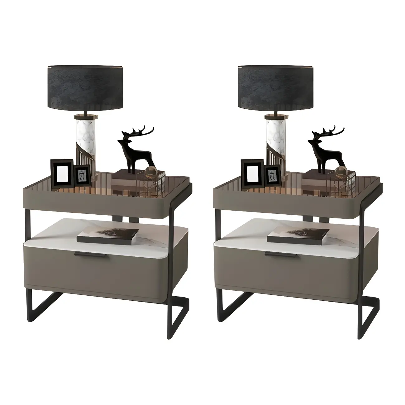 Modern Wood Nightstand with Glass Countertop and Drawer