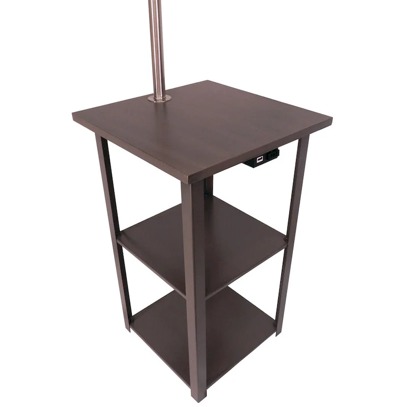 58 Squared Sofa Side Shelves Table Lamp w/ Power Station