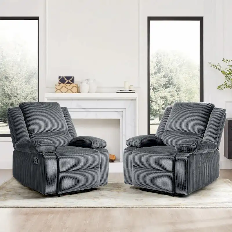 2Set Modern Lounger Upholstered Push Back Manual Recliner Chair