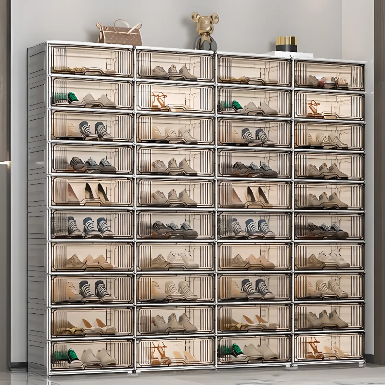 Durable Flip-up Glam Plastic Clear Shoe Boxes Stackable