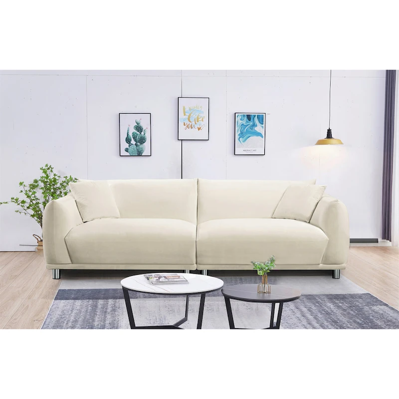US Pride Furniture 88.2W Metal-Legs Velvet Fabirc Foam Sofa