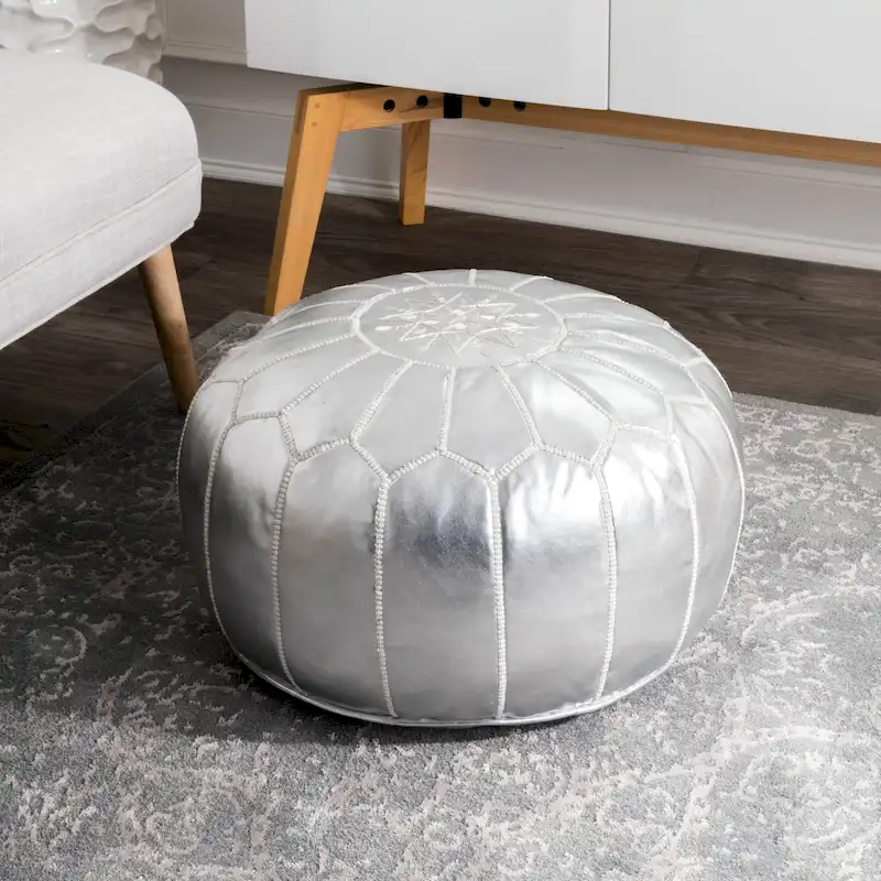 Nuloom Handmade Moroccan Leather Filled Ottoman Pouf