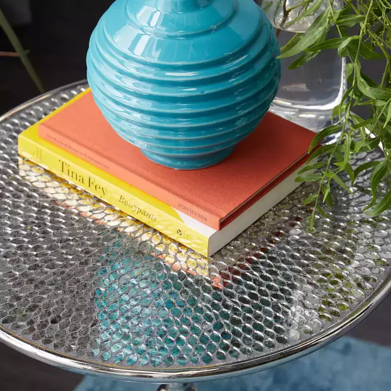 Glam Aluminum Pedestal Table Silver - Olivia & May: Round Luxury Accent, 20" Height, Metal Tabletop, 15.6" Width