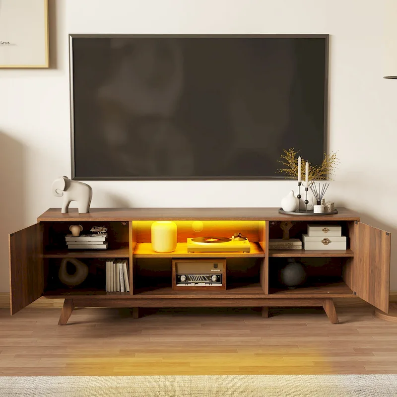 Moasis 59 Mid-Century LED Lighting TV Stand Media Console Entertainment Center for TVs up to 65 Inch