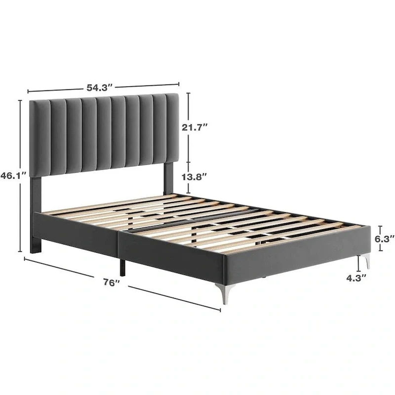 Bed Frame, with Adjustable Headboard, No Box Spring Needed, Load Up to 800Lbs