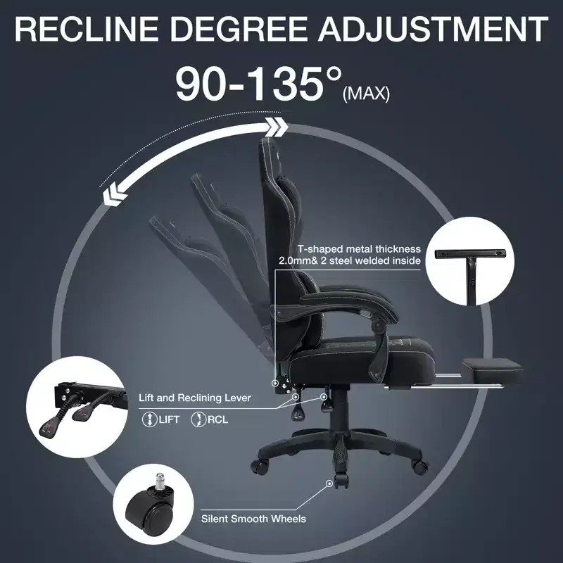 Hoffree Breathable Fabric Massage Gaming Chair Ergonomic Office PC Chair with Footrest & Adjustable
