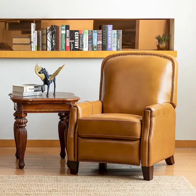 Gladis Modern Retro Genuine Leather Recliner with Nailhead Trim by HULALA HOME