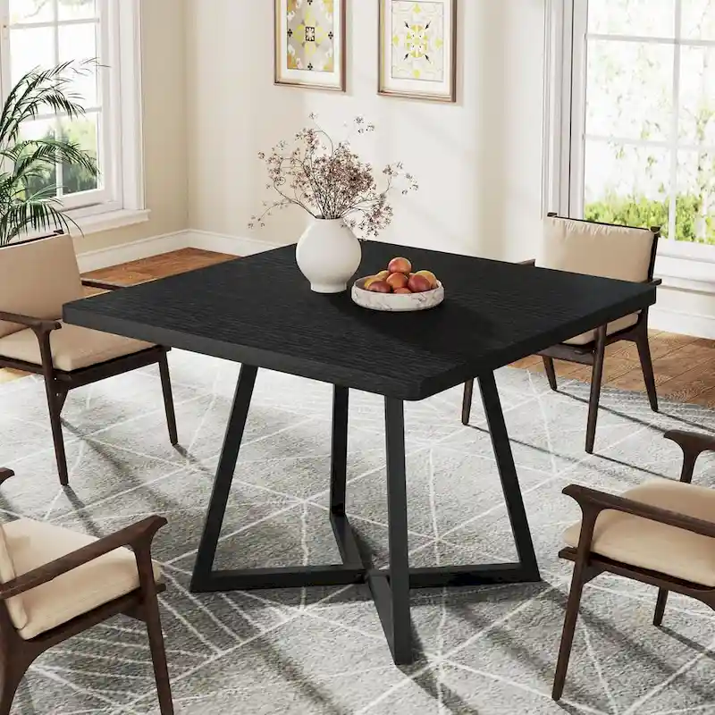 Industrial Dinner Table with Metal Base