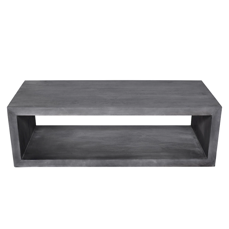 Keli 58 Inch Cube Shaped Wooden Coffee Table with Open Bottom Shelf, Charcoal Gray