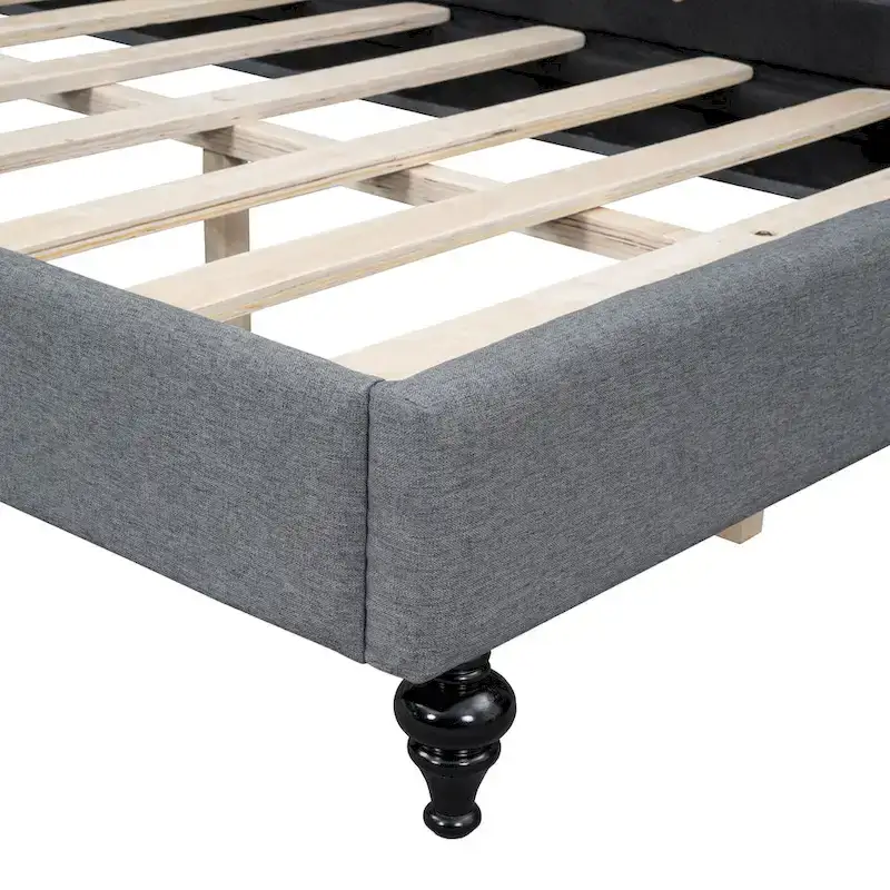 L-Shaped Linen Daybed with Solid Wood Legs