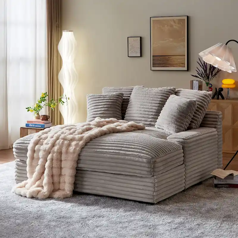 Modern Double Sleeper Sofa BedComfortable Cloud Couch Daybed Soft Fluffy Corduroy Upholstery