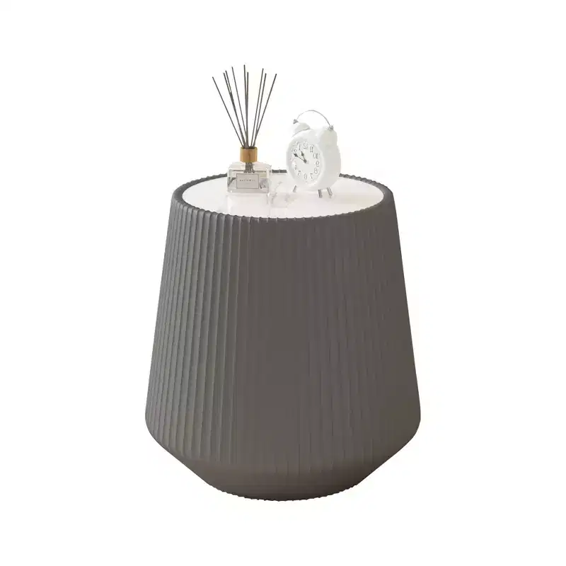 Round-Shaped Leather Coffee Table with Sintered Stone Top and Microfiber Leather Wrap