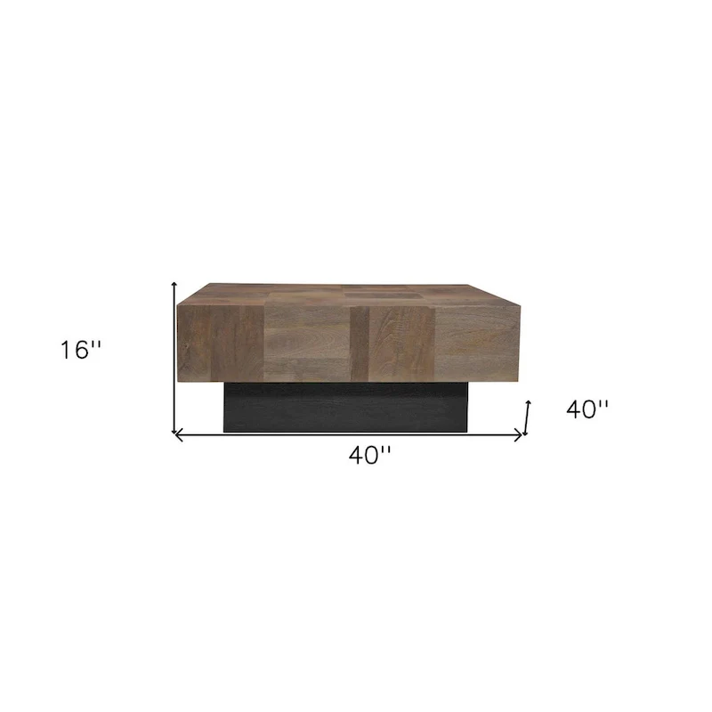 HomeRoots 40 Dark Brown and Black Solid Wood Square Block Coffee Table