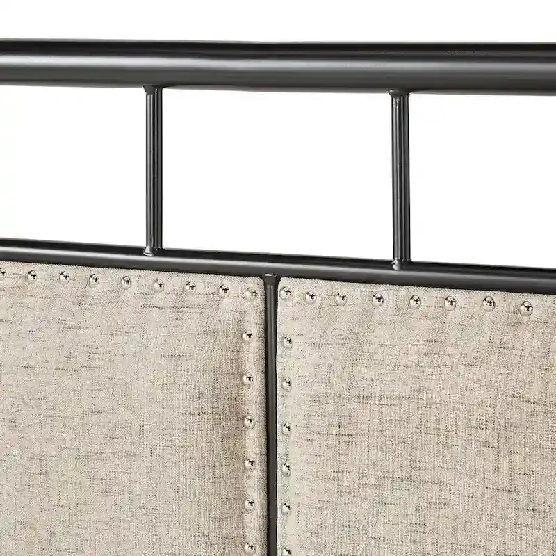 Bridgette Beige Upholstered Black Metal Queen Bed by iNSPIRE Q Classic