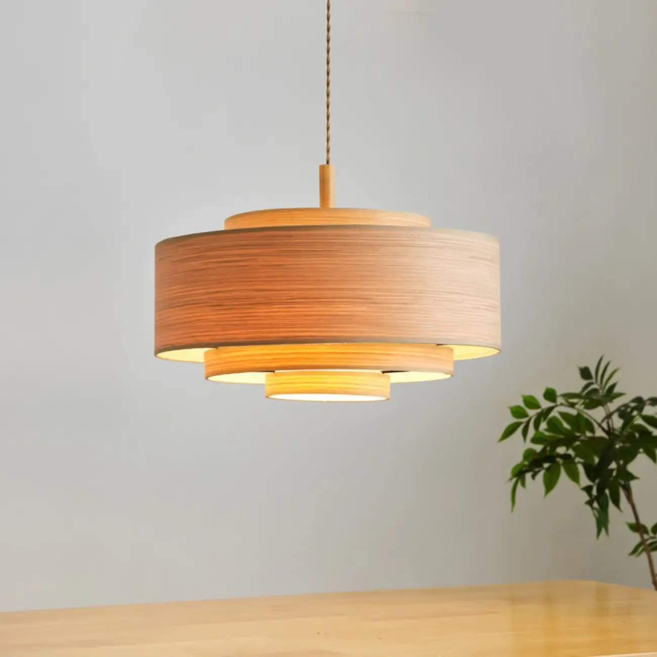 3 Tiers Solid Wood Pendant Lighting Adjustable Height