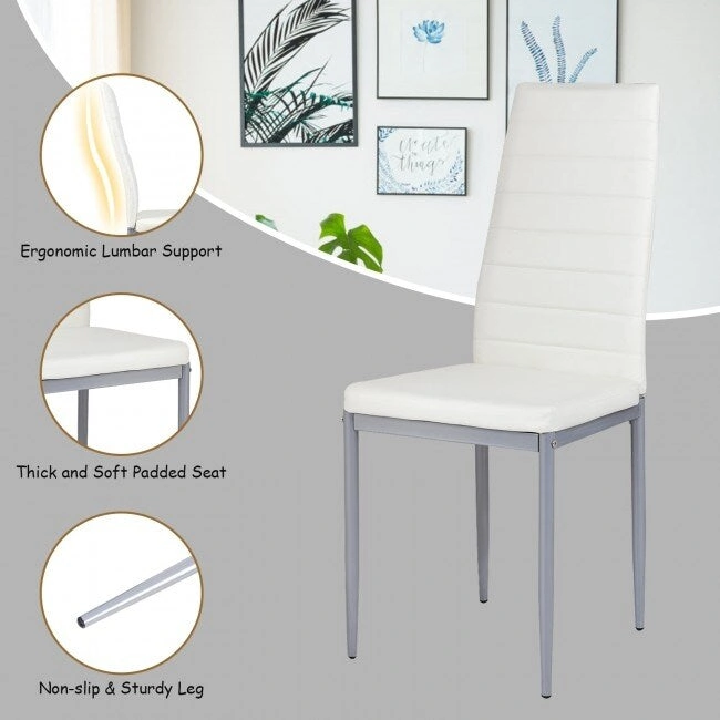 4 Pieces PVC Elegant Design Leather Dining Chairs with Solid Metal Legs - 16.0 x 20.0 x 38.5 (W x D x H)