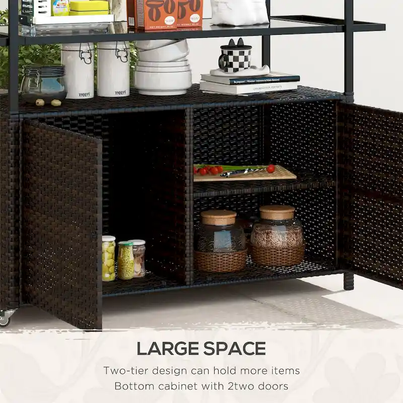 Patio Serving Cart with Glass Top