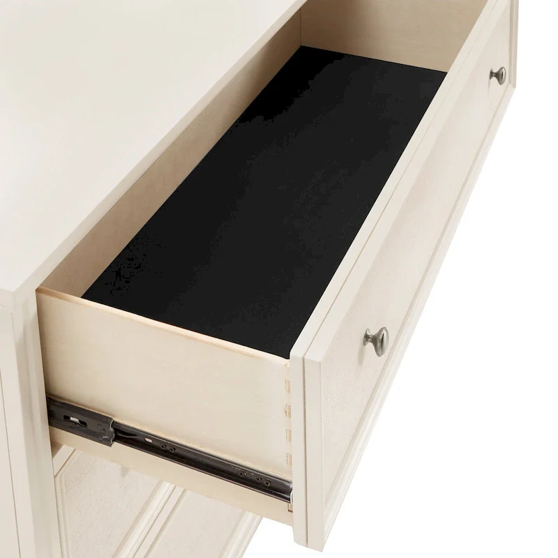 White Finish Beige Linen Drawer Face Dresser