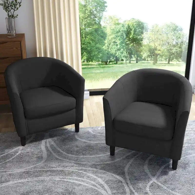 Set of 2 Upholstered Modern Barrel Accent Chair Wood Legs