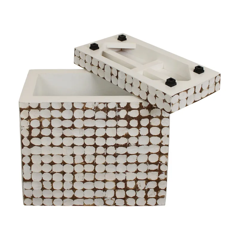 Juliette Distressed Natural Coconut Cube Accent Table by East at Main