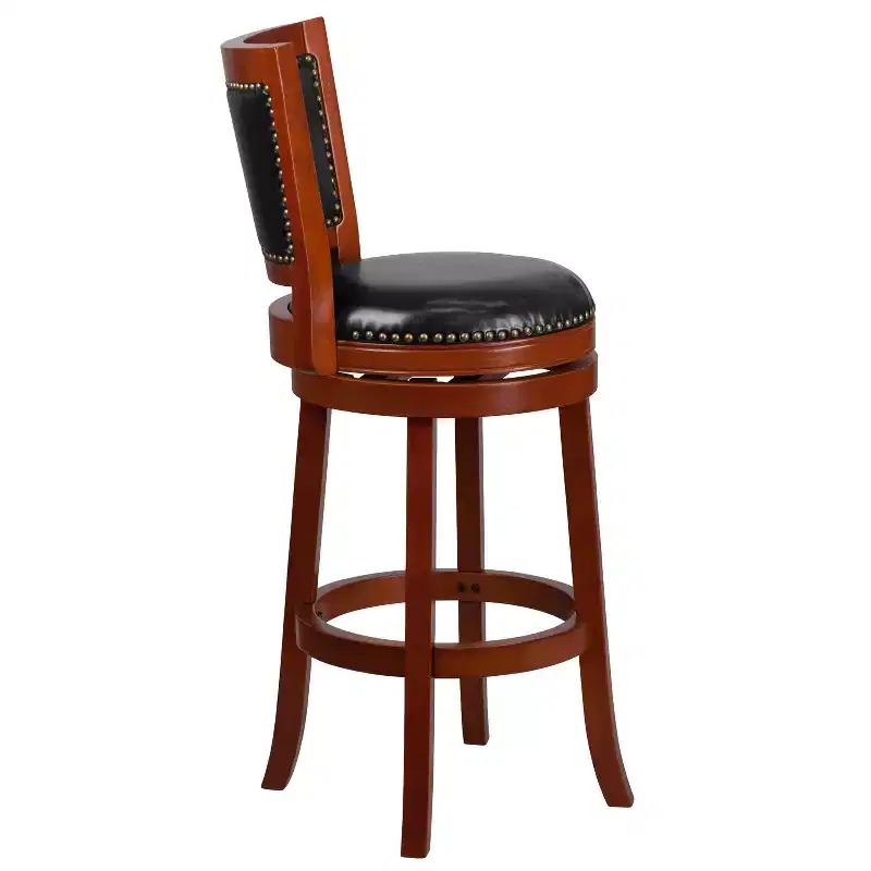 Emma and Oliver 30H Open Panel Back Wood Barstool with Leather Swivel Seat