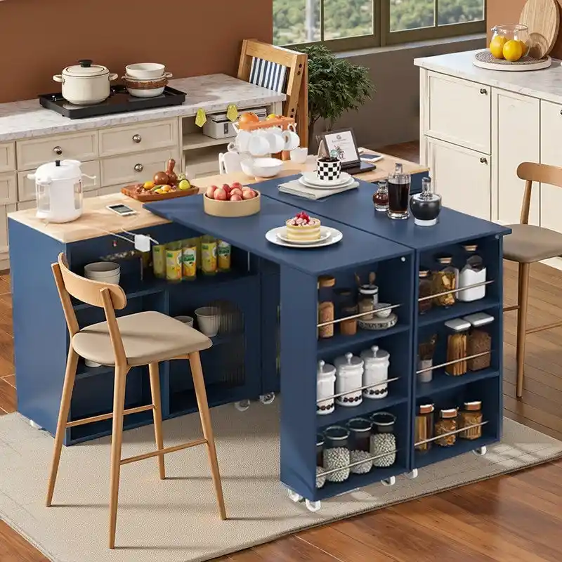 Randy Rolling Kitchen Island With Extended Table
