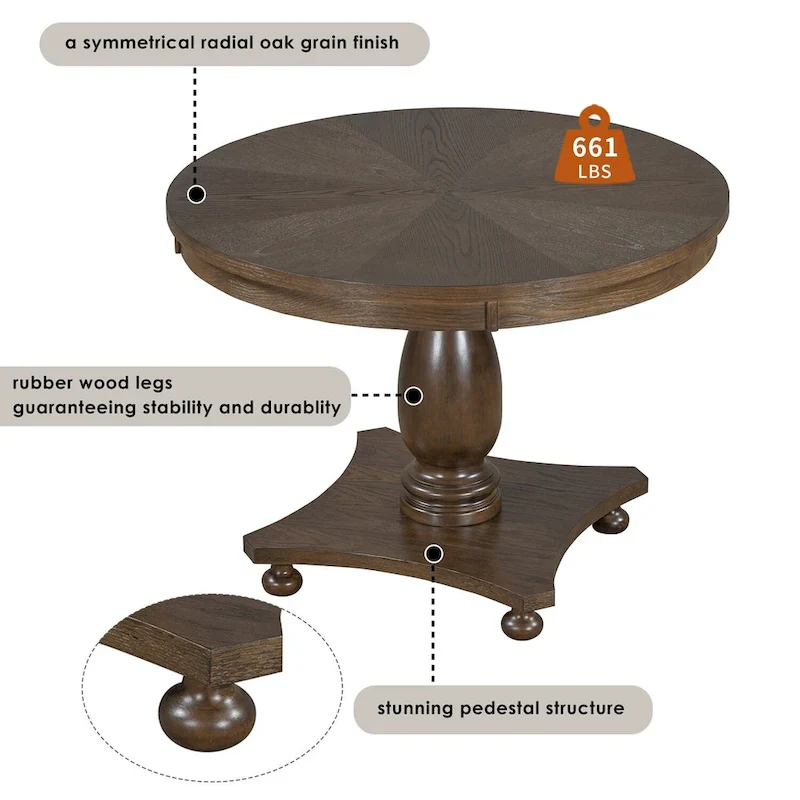 5 Piece Dining Table Set, Solid Wood Kitchen Dining Room Table Set with Round Dining Table and 4 Upholstered Chairs