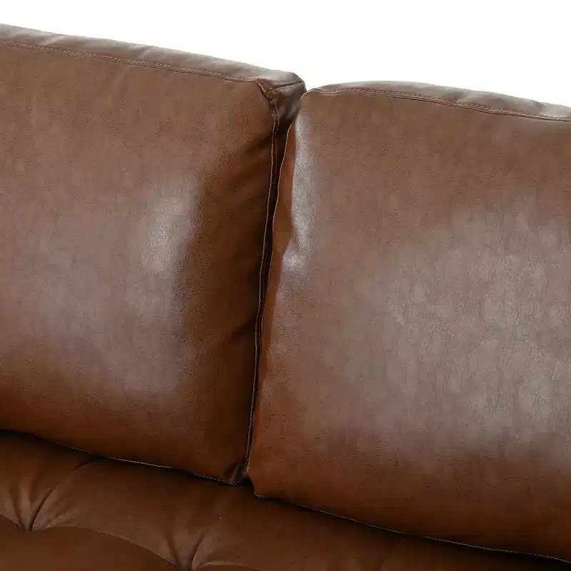 Whisen PU Leather 3-Seat Sofa, Mid-Century Modern Sofa Couch with Tufted Design, Solid Wood Legs, 2 Bolster Pillows
