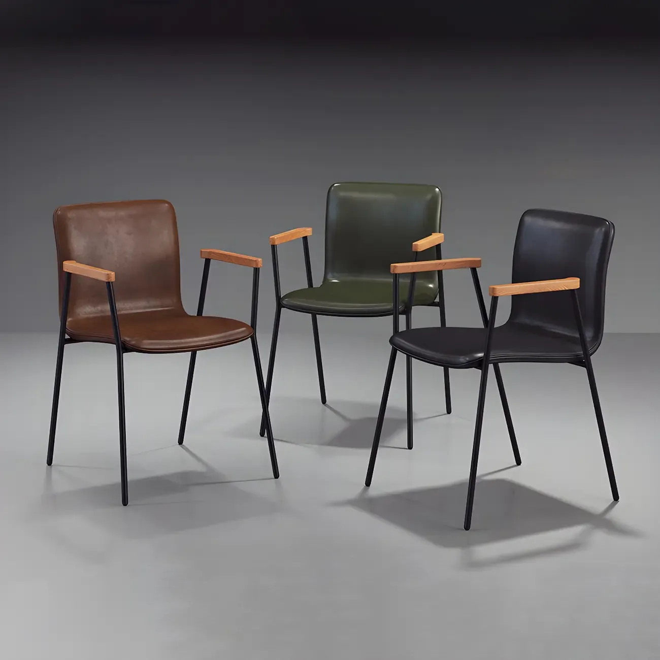 Leather Metal Legs Armrest Backrest Dining Chair