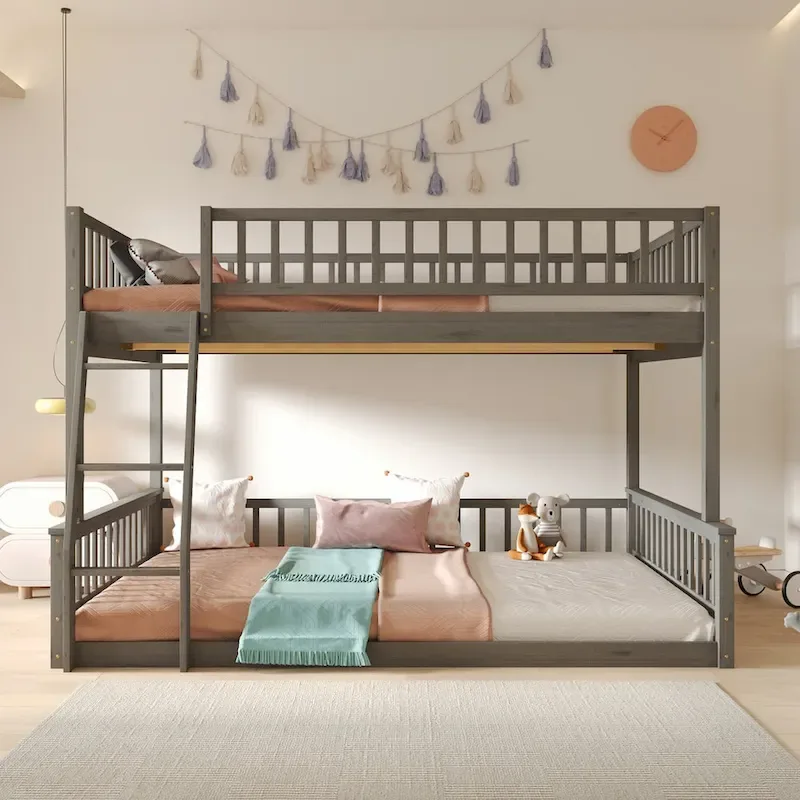Full XL over Queen Bunk Bed with Ladder and Guardrails