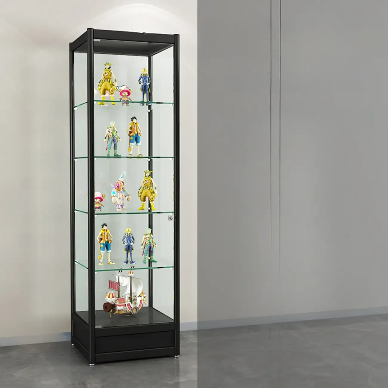 Adjustable Black Metal Shelf Glass Display Cabinet