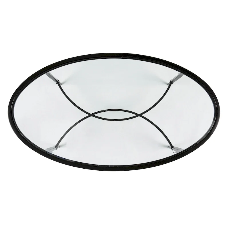 Matte Black Metal Oval Coffee Table with Glass Top