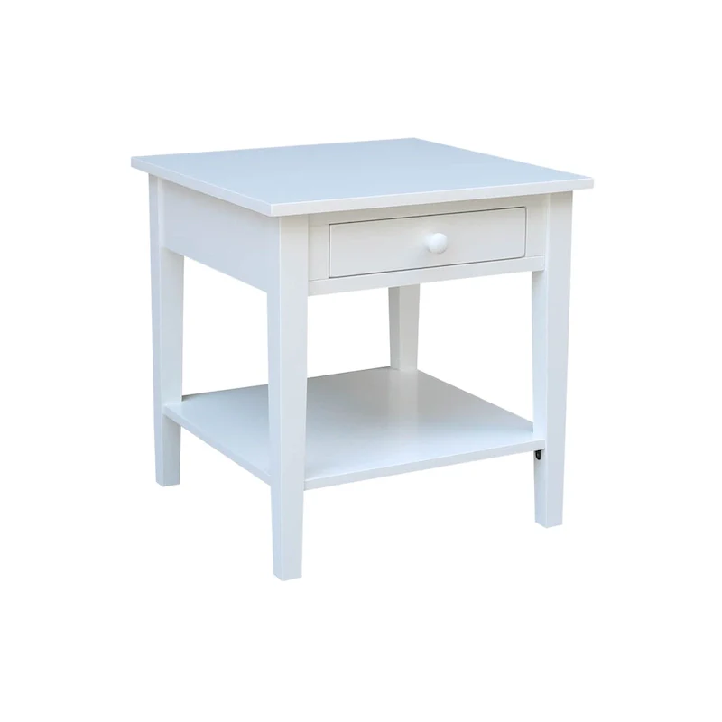 Square Solid Parawood End Table with Drawer & Shelf, 24