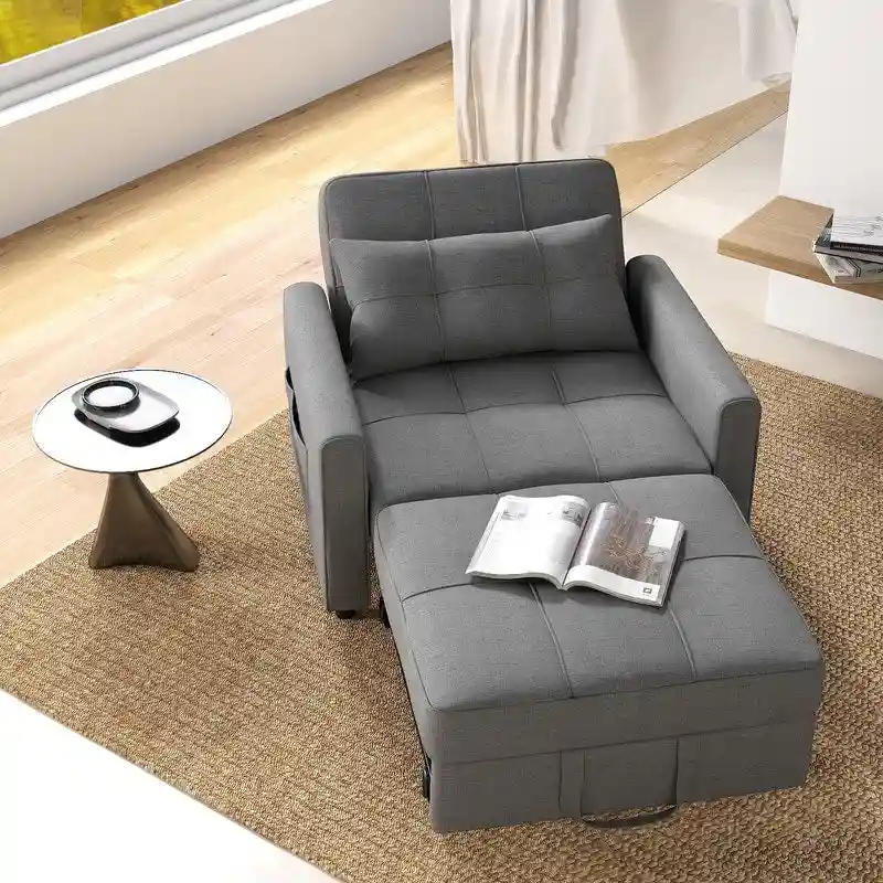 3-in-1 Pull-Out Sofa Bed Sleeper Chair , Convertible Adjustable Foldable Upholstered Lounge Couch