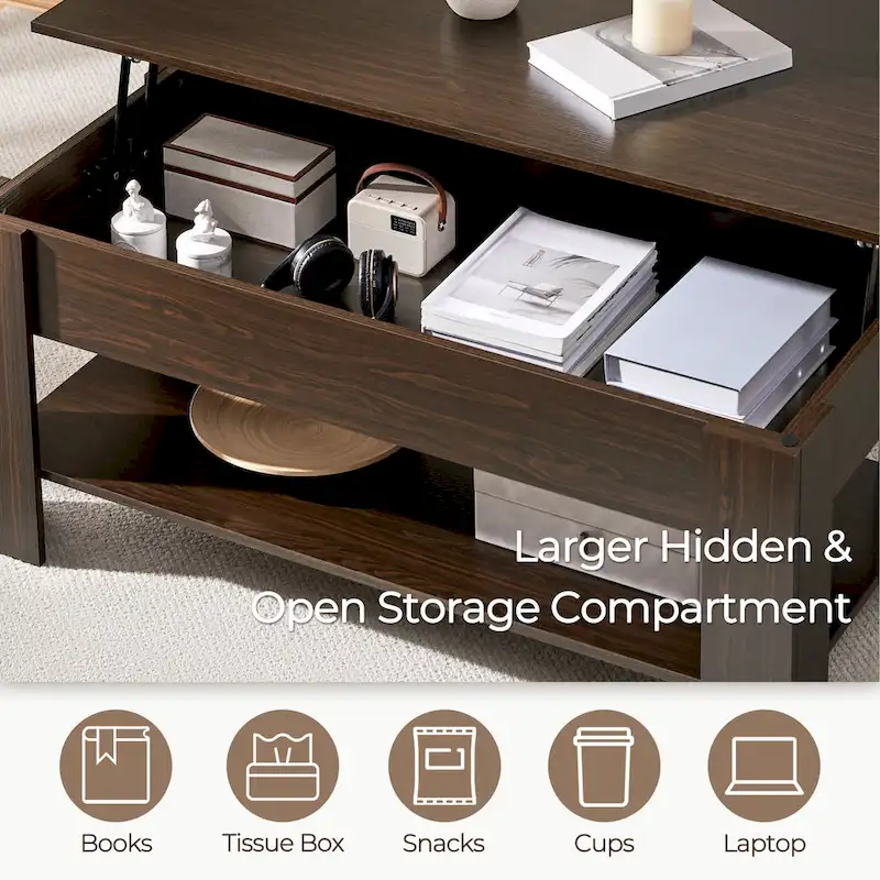 Yaheetech 47.5 Lift Top Coffee Table, Hidden Compartment/ Open Shelf