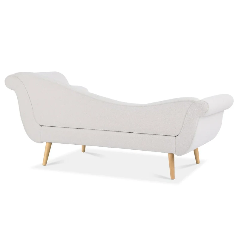 Upholstered Chaise Lounge with Scroll Arms, Accent Pillow & Solid Wood Legs