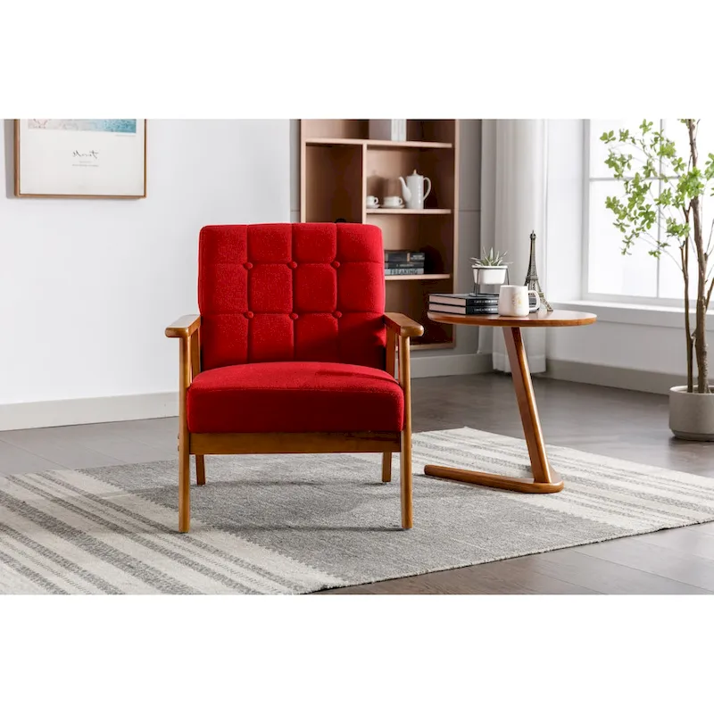 Mid-Century Modern Wooden Upholstered Accent Arm Chair
