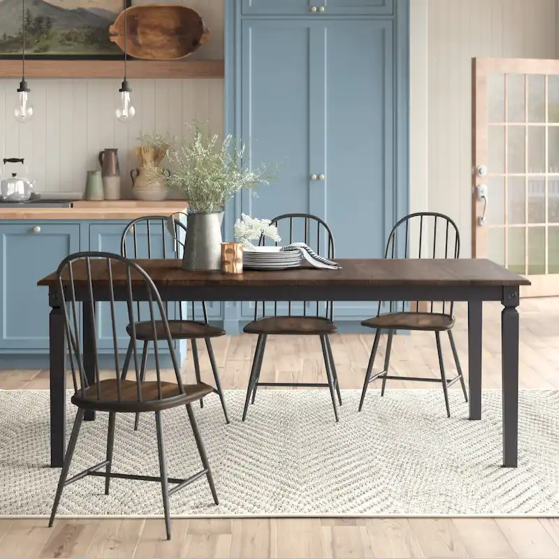 Rubbed Charcoal-Gray Rectangular Dining Table