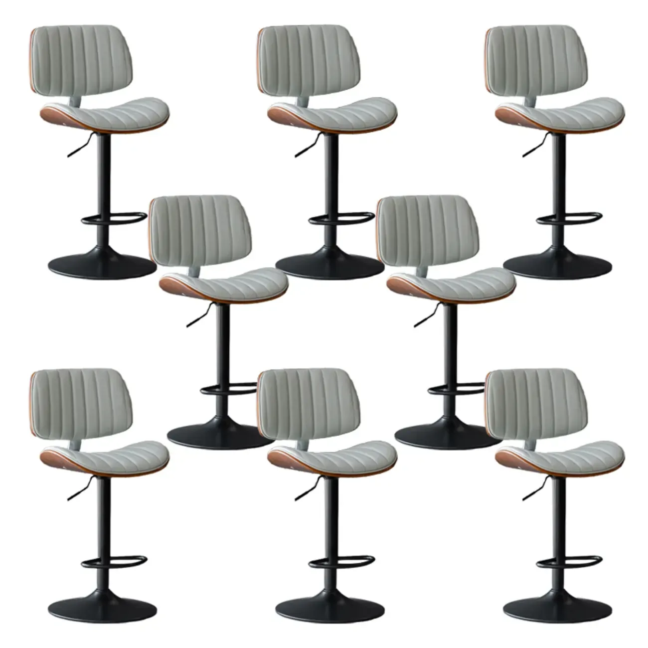Adjustable Height Bucket Swivel Leather Bar Stool with Back