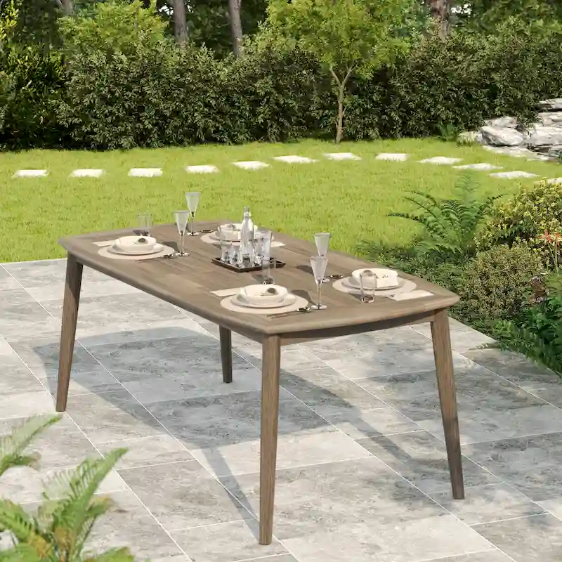 Wood Dining Table 8-Person Outdoor Table, Farmhouse Furniture for Patio, Garden, Backyard, Teak 180 LBS Weight Capacity 72L