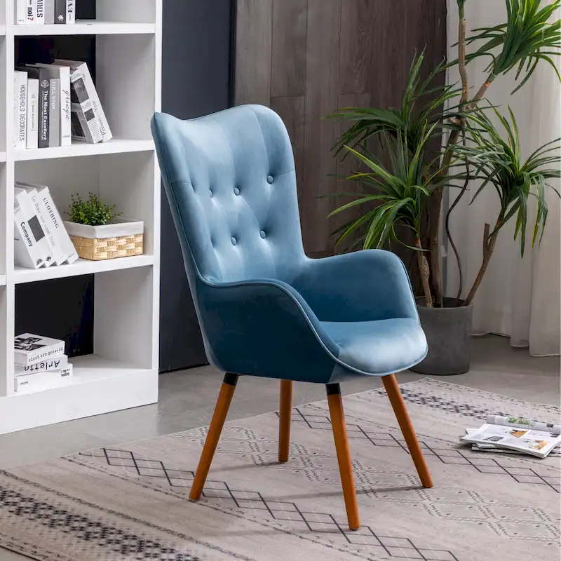 Blue 30 Polyester Button Tufted Accent Chair