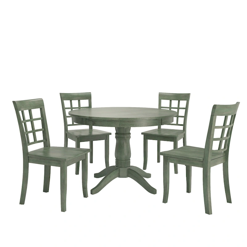 Wilmington II Round Pedestal Base Antique Sage Green 5-Piece Dining Set by iNSPIRE Q Classic