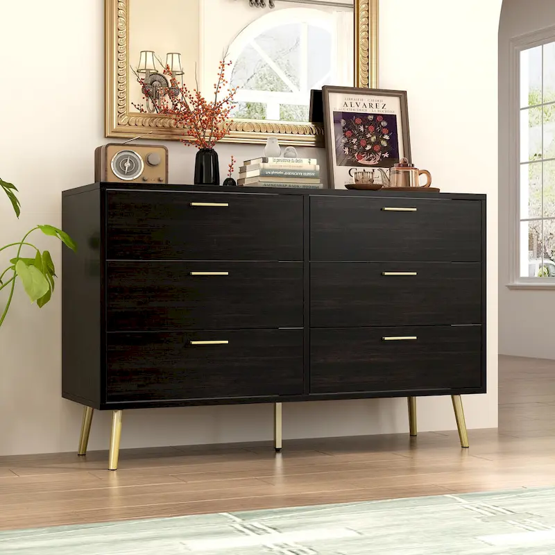 6 Drawer Larget Chest&Dresser With Golden Metal Handles