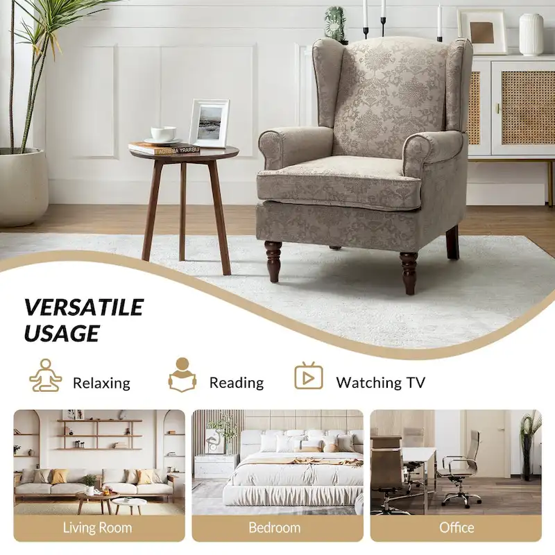 Epimethis Traditional Fabric Accent Wingback Armchair with Turned Legs by HULALA HOME