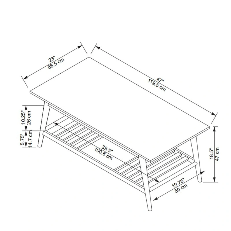 Mid-Century Coffee Table with Bottom Shelf - 47 - Brown