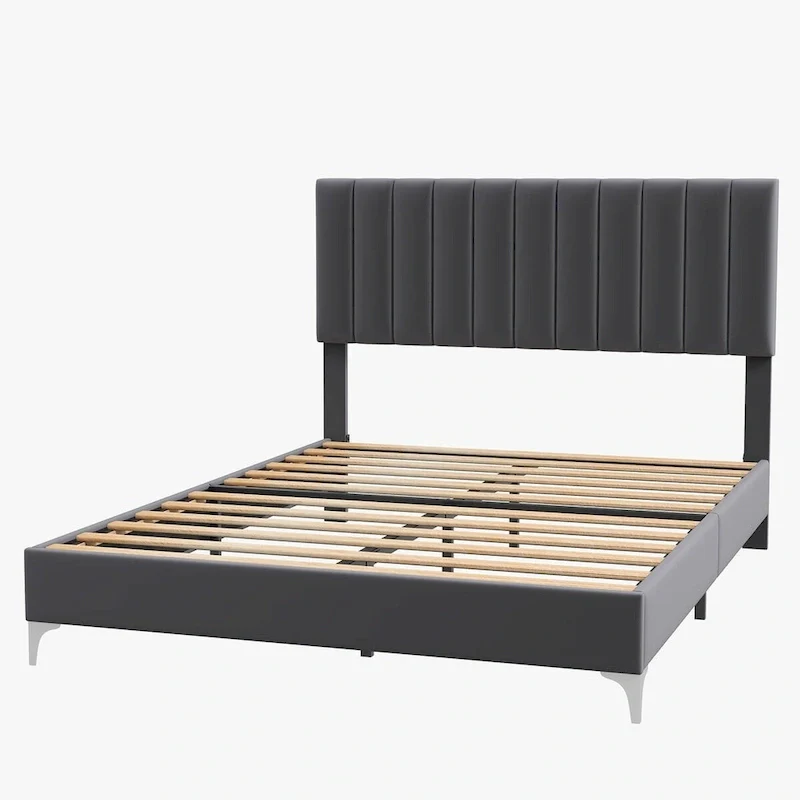Bed Frame, with Adjustable Headboard, No Box Spring Needed, Load Up to 800Lbs