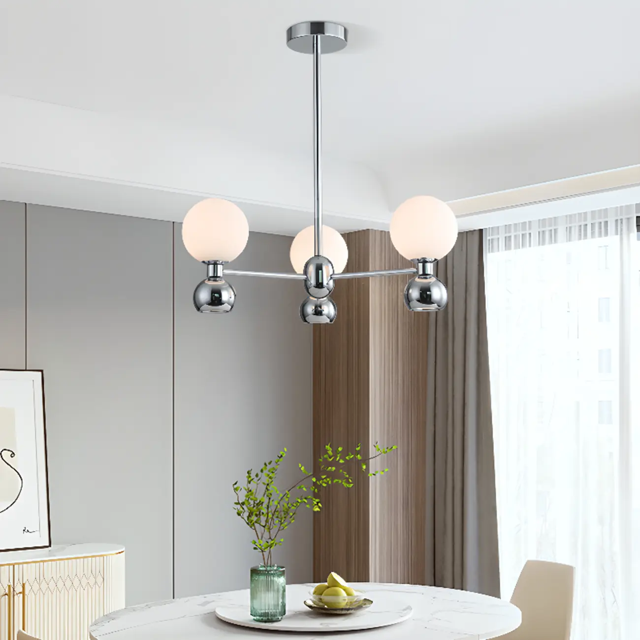 Modern Style White Globe Chandelier with Metal Frame