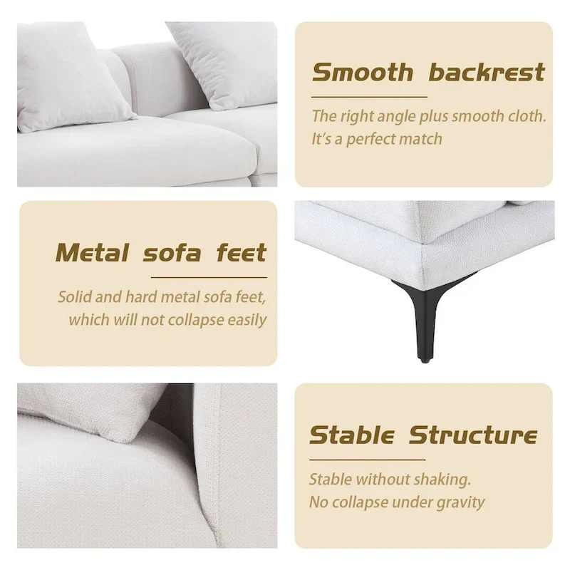 108.3in Upholstered Blue White 4-Seater Modern Fabric Sofa Couch