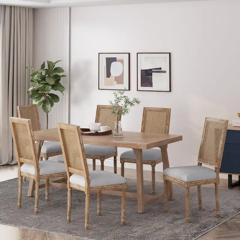 Regina French Country Wood and Cane Upholstered Dining Chair (Set of 6) by Christopher Knight Home