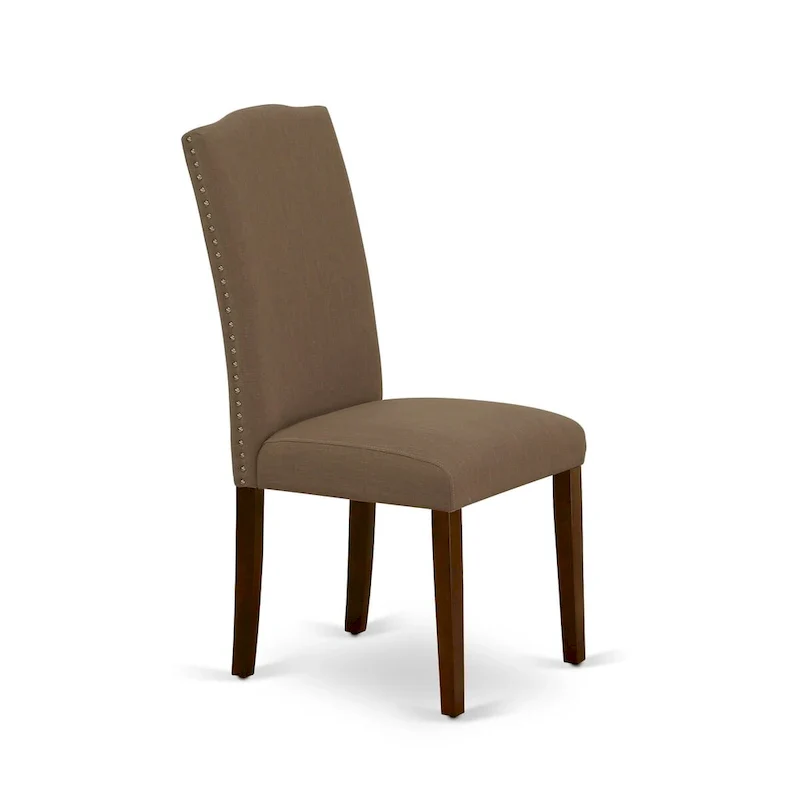 East West Furniture Dining Table Set- a Rectangle Table and Dark Coffee Linen Fabric Chairs, Mahogany (Pieces Option)